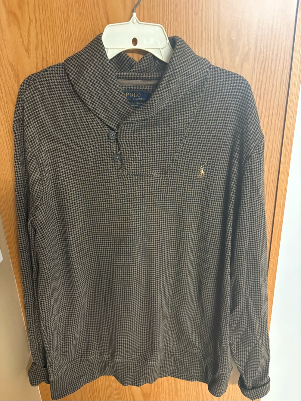 Polo by Ralph Lauren Brown Houndstooth Long-Sleeve Polo Pullover